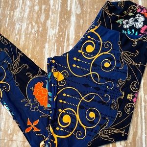 Liquido Floral Patterned Leggings dark blue orange pink mini me